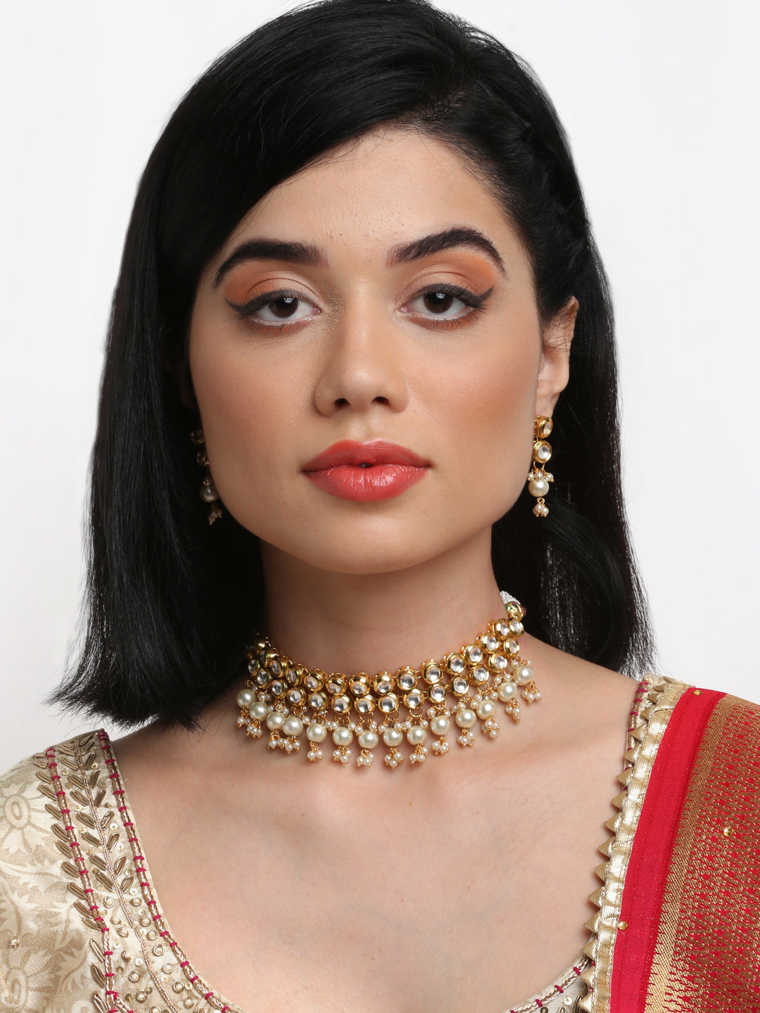 Precious Stones Kundan Choker With Earrings