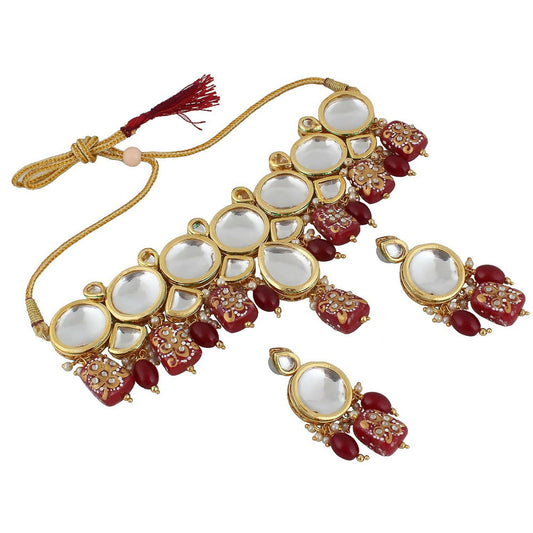 Joban Fashion Red Kundan Work Necklace Set
