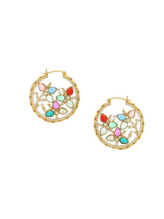 Navratan Round Earrings - Ruby Raang