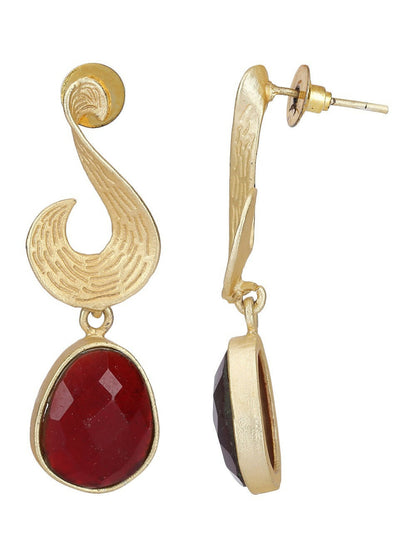 Joban Fashion Women Red Stone Matte Gold Earrings