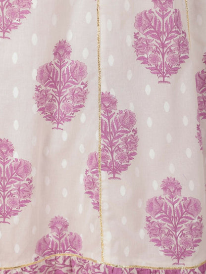 Aramya Anarkali Soft Cotton Floral Print Women's Kurta Set - White