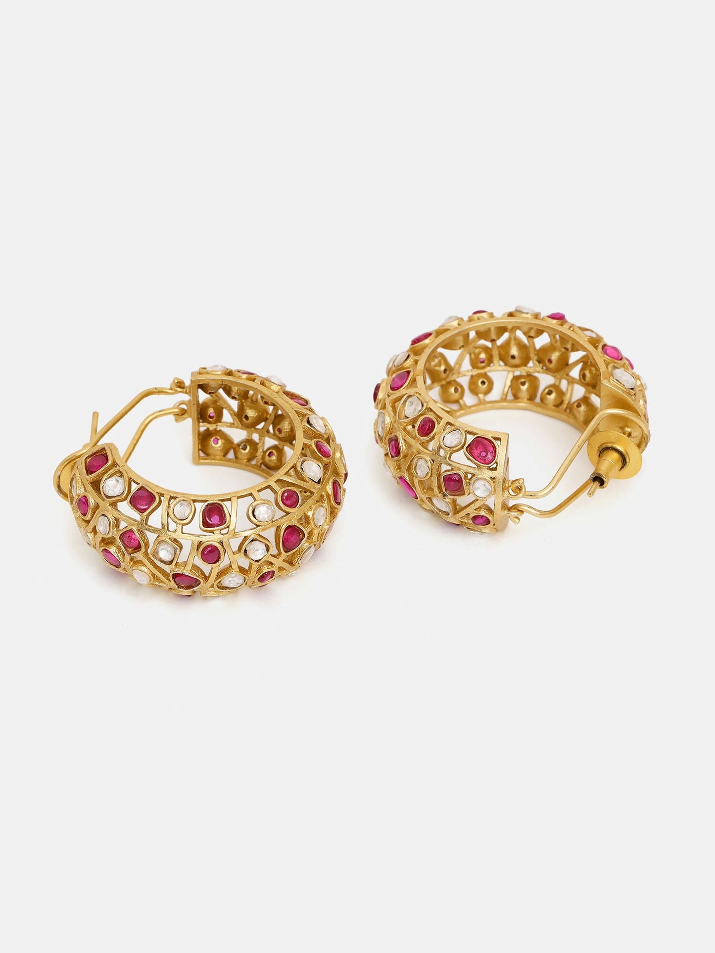Ruby Raang Gold Polished Maroon Round Kundan Loops