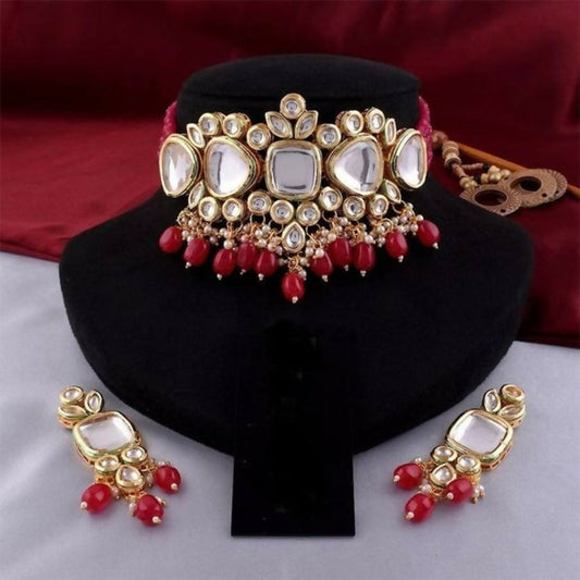 Joban Fashion Red kundan work Necklace Set