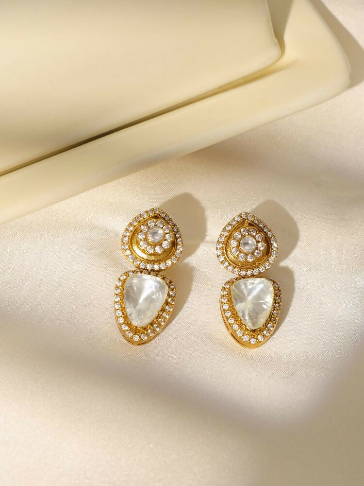 Gold Toned Kundan Earrings - Ruby Raang