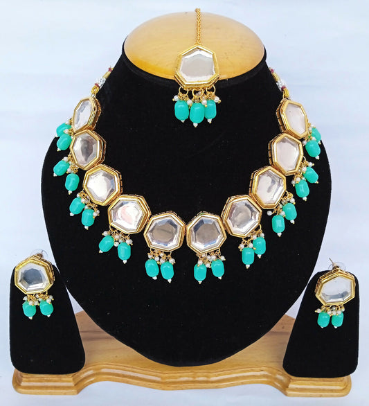 Joban Fashion Firozi Kundan Work Necklace Set
