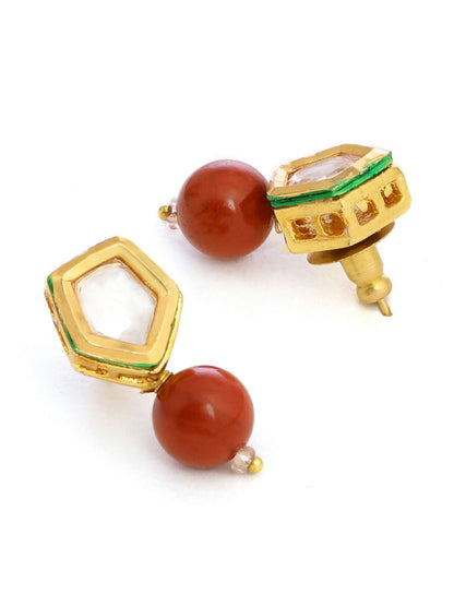 Ruby Raang Red Jasper Kundan Earrings