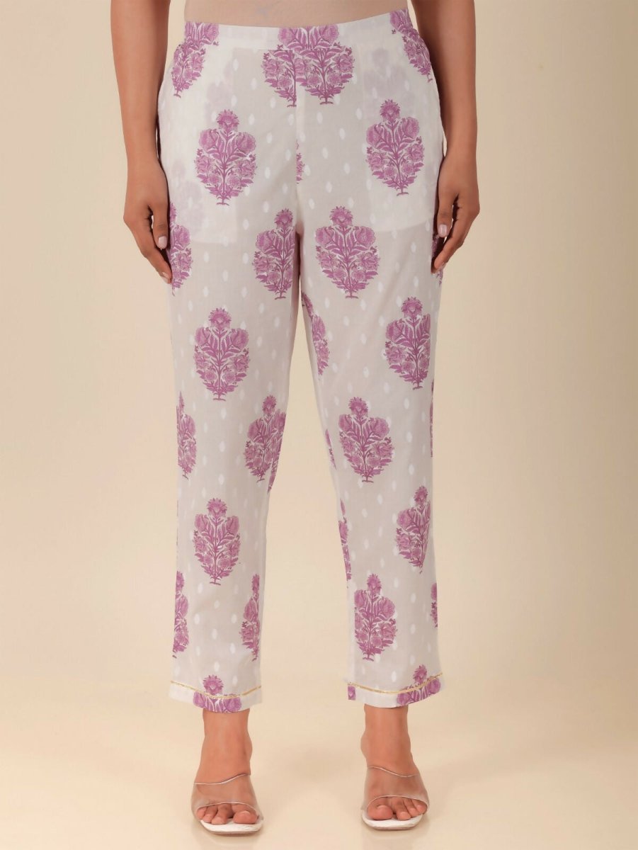 Aramya Anarkali Soft Cotton Floral Print Women's Kurta Set - White