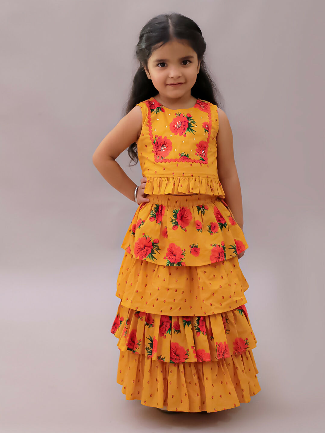 Lil Drama Genda Phool Mustard Choli and Lehanga Set For Girls