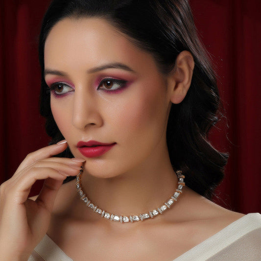 Ruby Raang Presents American Diamond Neckpiece with Kundan