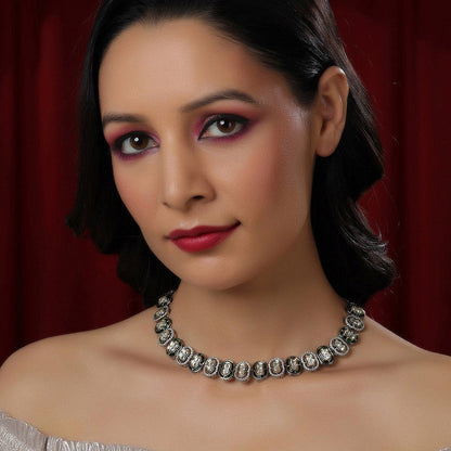 Ruby Raang Presents Mufli Kundan Neckpiece With Meenakari and American Diamonds