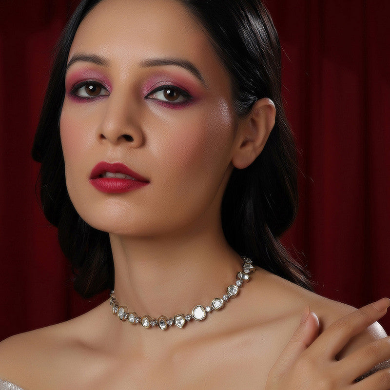 Ruby Raang Presents Silver Kundan And Diamond Neckpiece