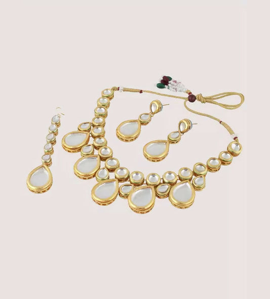 Joban Fashion Golden & White Kundan Work Necklace Set