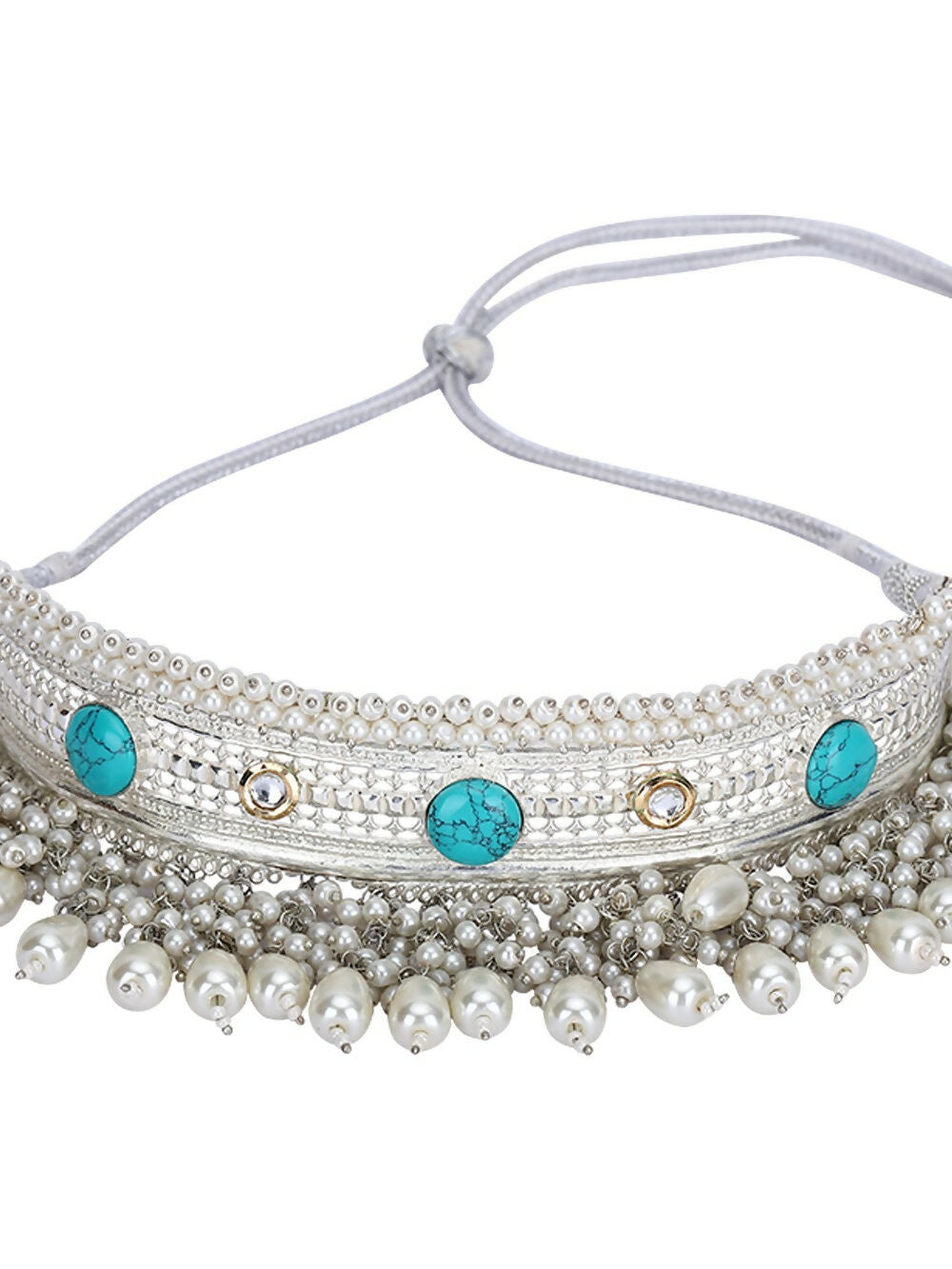 Joban Fashion Women White Beads Style Silver Tone Necklace