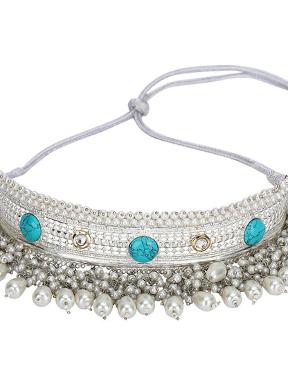 Joban Fashion Women White Beads Style Silver Tone Necklace