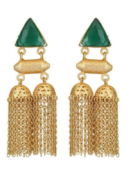 Joban Fashion Women Green Stone Matte Gold Jhumka