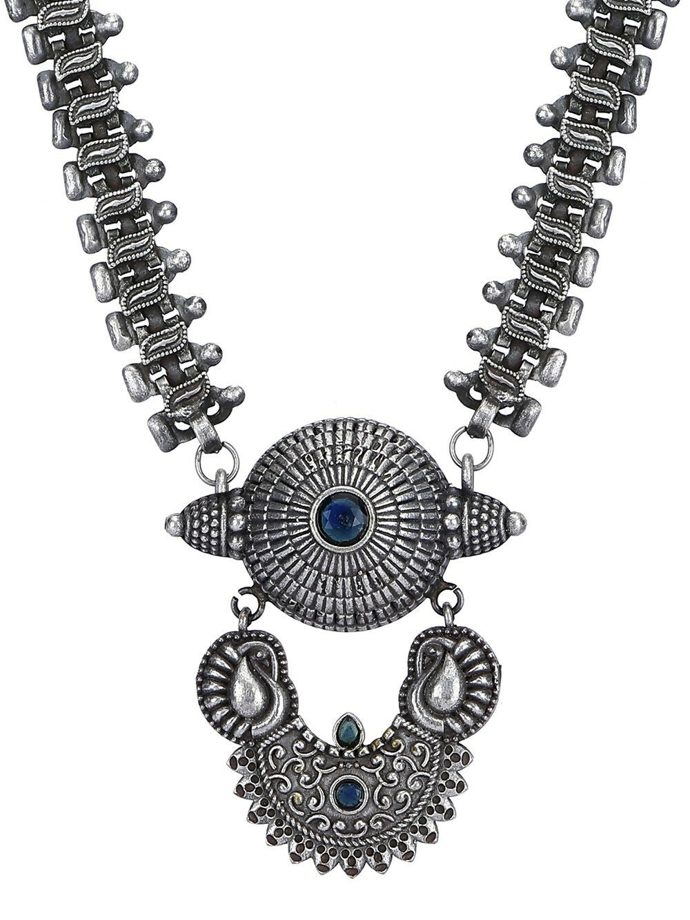 Joban Fashion Women Long Pattern Silver Tone Brass Necklace