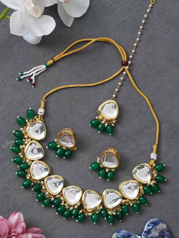 Joban Fashion Green Kundan Work Necklace Set