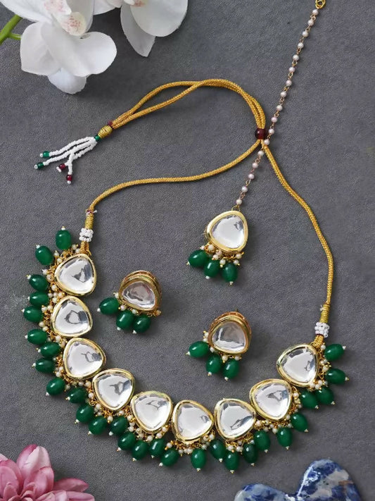 Joban Fashion Green Kundan Work Necklace Set