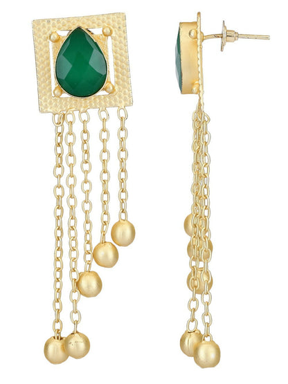Joban Fashion Women Green Stone Golden Beats Matte Gold Earrings