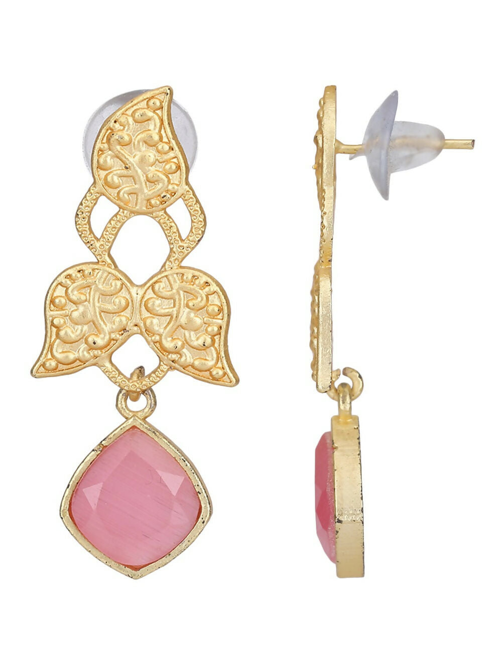 Joban Fashion Women Pink Stone Matte Gold Earrings