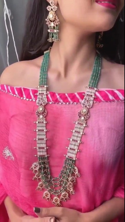 Traditional Kundan Long Layered Necklace Set with Earrings