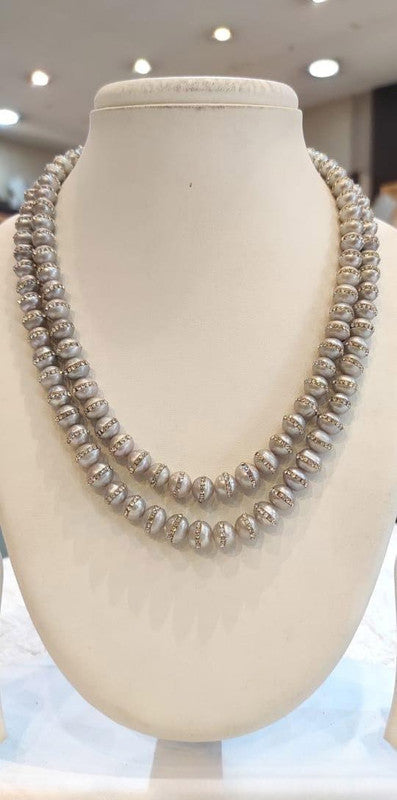 Traditional Pearl Beaded Double Layer Necklace Set