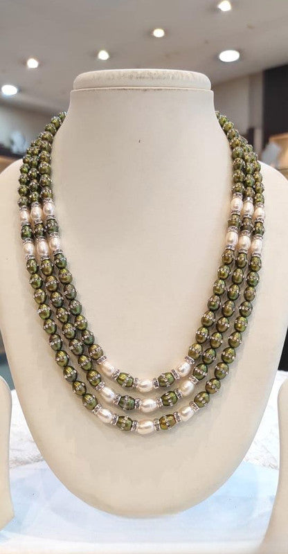 Traditional Pearl Beaded Double Layer Necklace Set