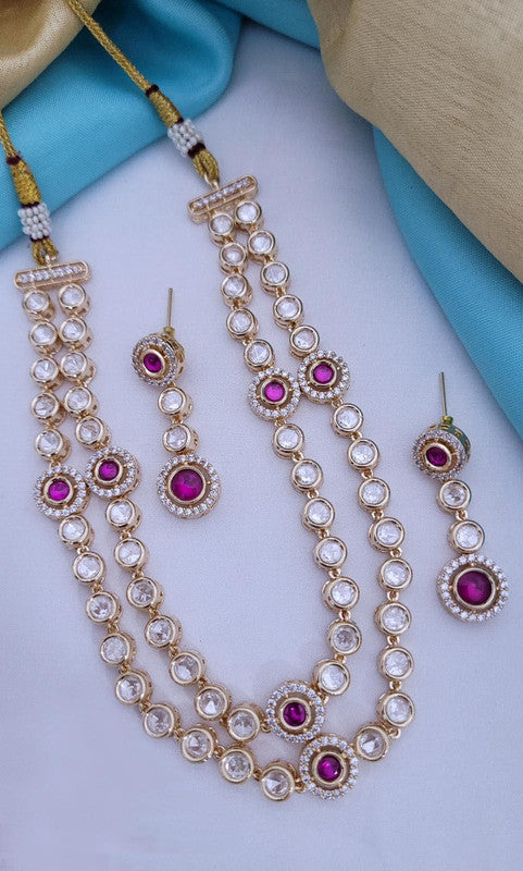 Two Layered Polki Stone Necklace Set with Earrings