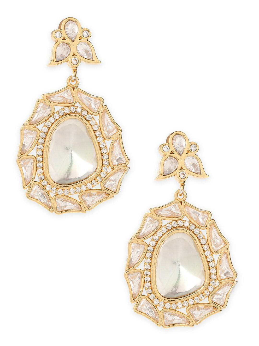 Gold Tone Moissanite Stone Earrings- Ruby Raang