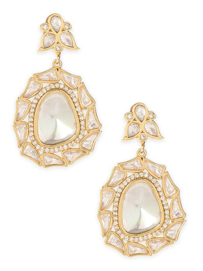 Gold Tone Moissanite Stone Earrings- Ruby Raang