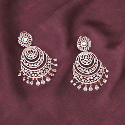 Rose Gold Diamond Chand Earrings- Ruby Raang