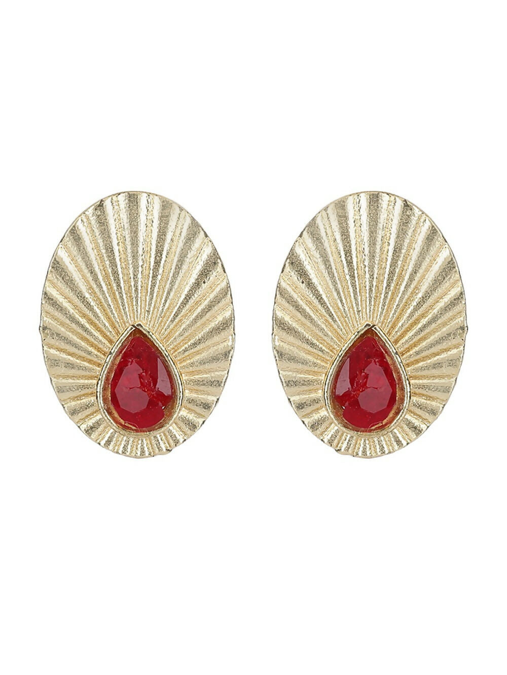 Joban Fashion Women Miny Size Red Stone Matte Gold Earrings