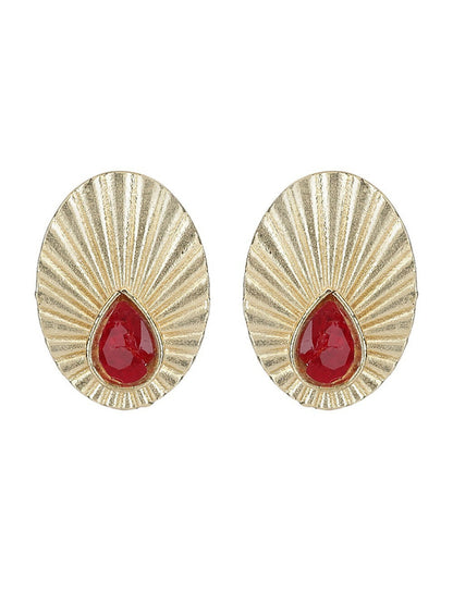 Joban Fashion Women Miny Size Red Stone Matte Gold Earrings