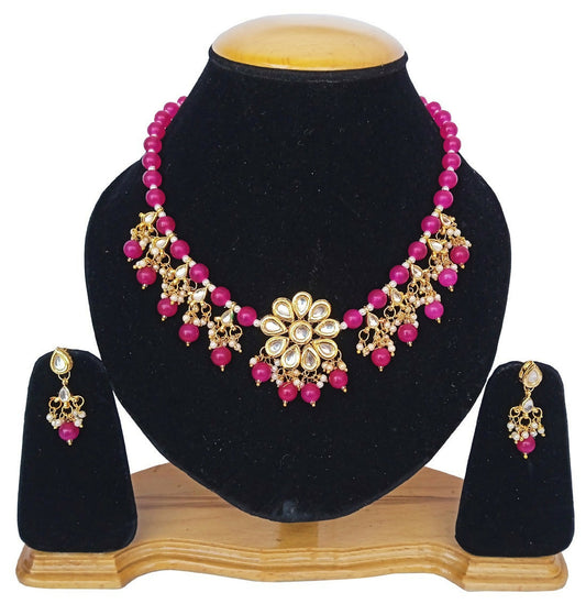 Joban Fashion Pink kundan work Necklace Set