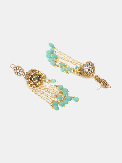 Ruby Raang 22k Gold Polished Diamond And Stone Jhumka Earrings