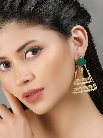 Joban Fashion Women Green Stone Matte Gold Earrings