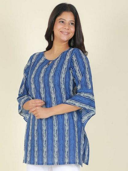 Aramya Blue Soft Cotton Striped Straight Kurta for Women