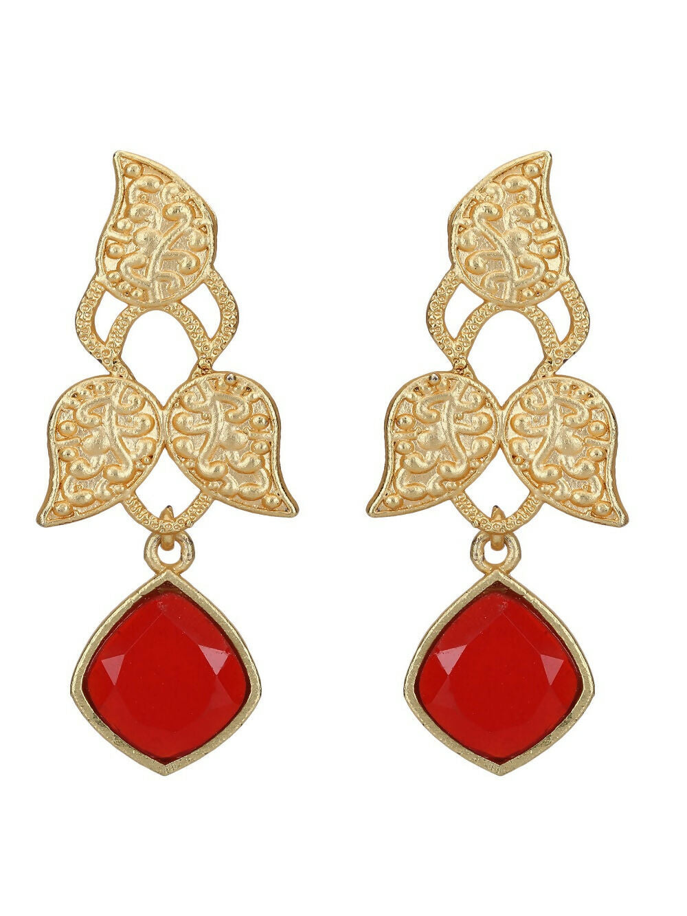 Joban Fashion Women Red Stone Matte Gold Earrings