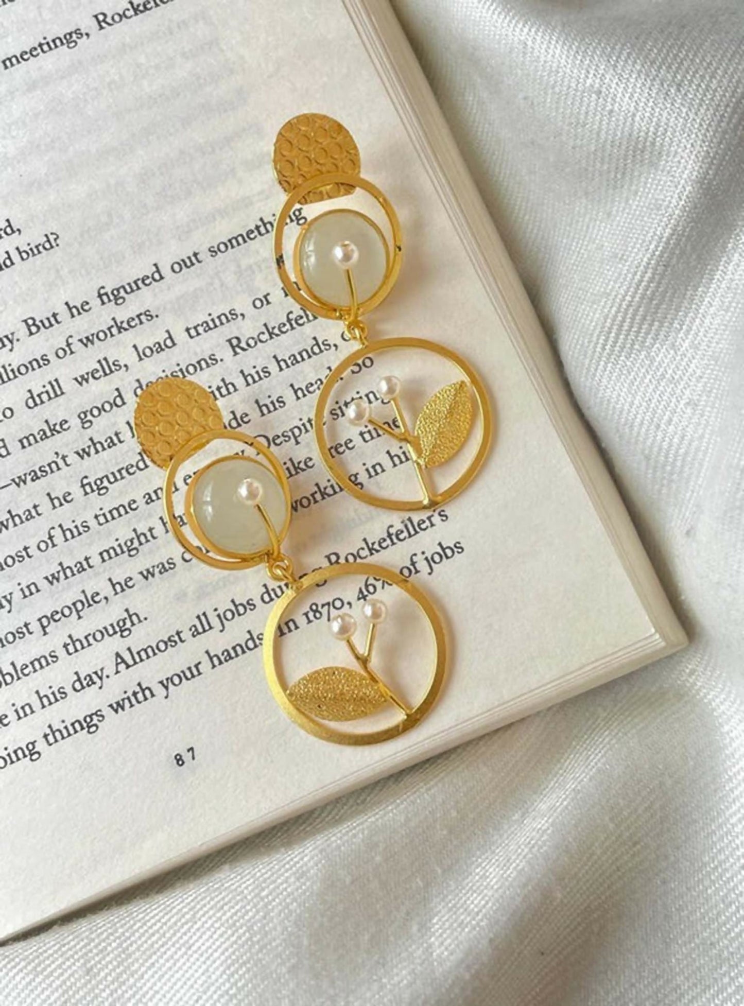 Joban Fashion Monalisa Stone Golden Leaf Pearl Earring