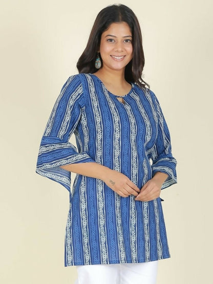 Aramya Blue Soft Cotton Striped Straight Kurta for Women