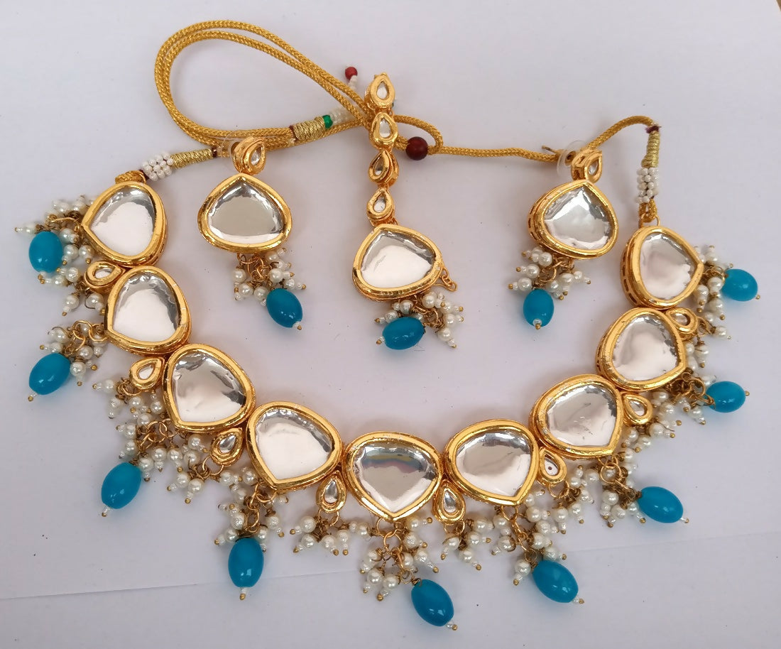 Joban Fashion Firozi Kundan Work Necklace Set