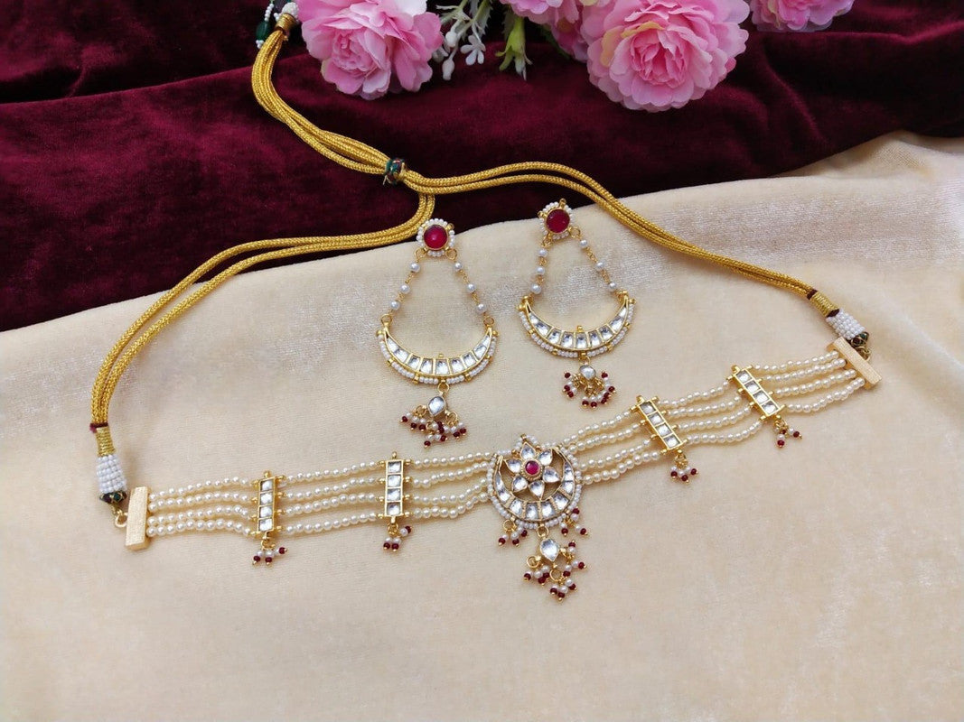 White Kundan Meena Choker Set