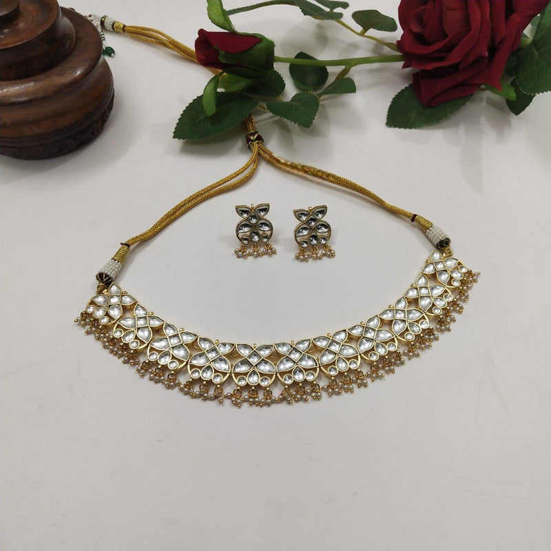 White Kundan Meena Necklace Set