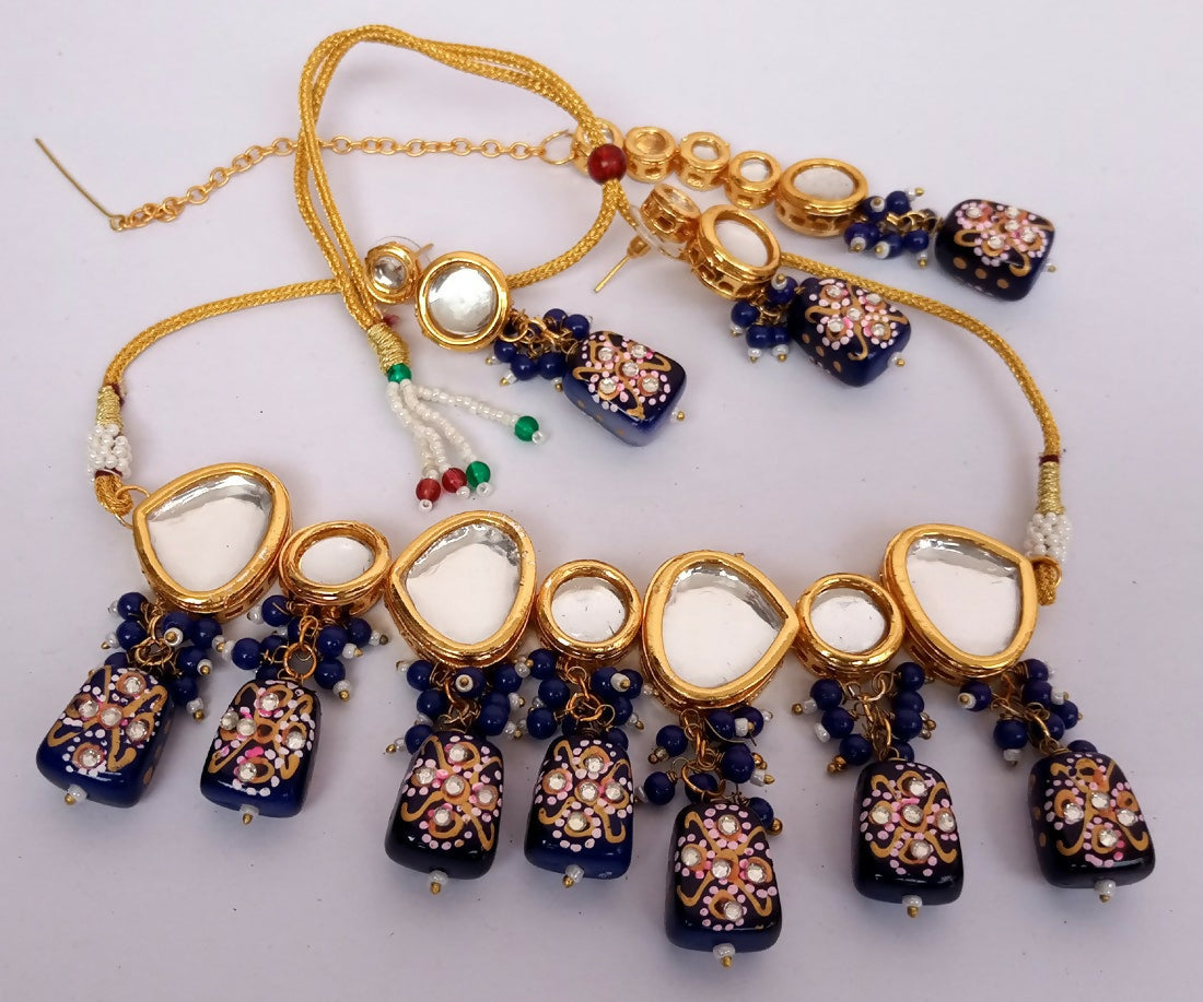 Joban Fashion Blue Kundan Work Necklace Set