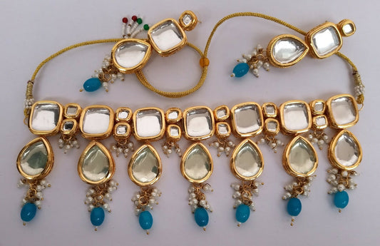 Joban Fashion Firozi Kundan Work Necklace Set