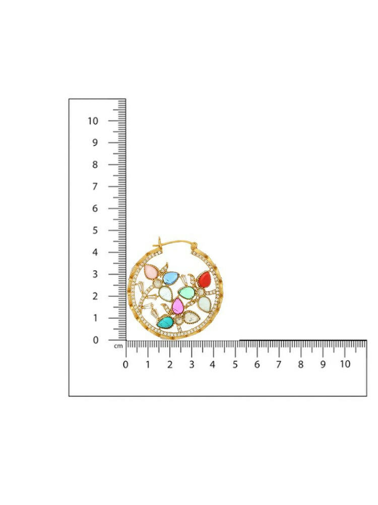 Navratan Round Earrings - Ruby Raang