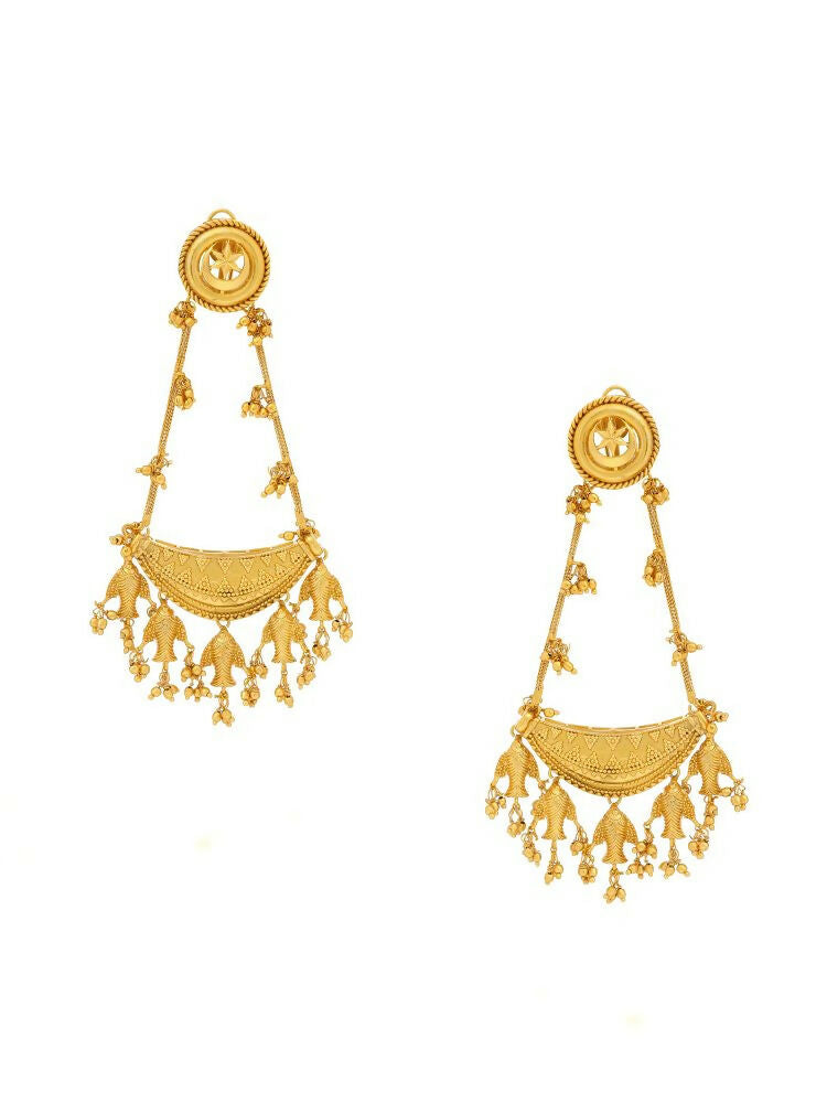 Kundan Antique Finish Chandelier Earrings - Ruby Raang