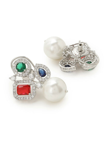 Multi Stone Earrings with Pearls- Ruby Raang